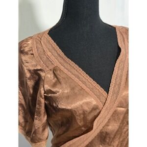 Twelfth Street by Cynthia Vincent Y2K Bronze Wrap Blouse Size Small